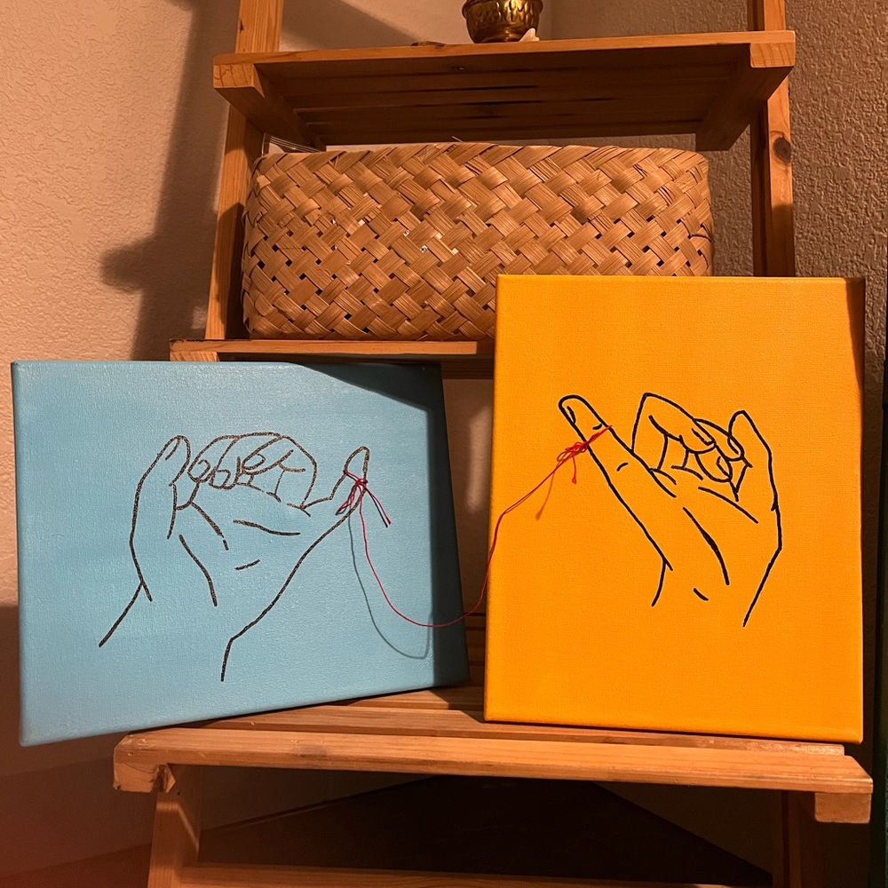 Pinky promise hand painted canvas set